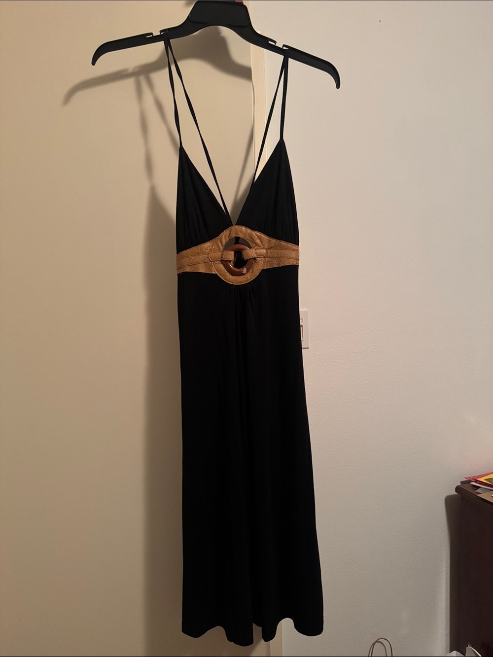 Doki Geki VINTAGE Midi Dress with LeatherLike and Wood Accent size S